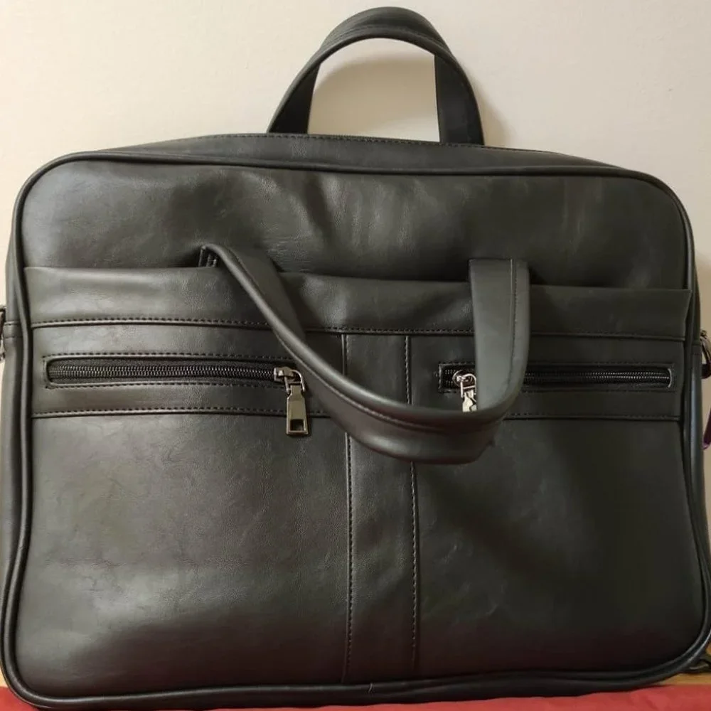 Men's Black Leather Messenger and Laptop bag 15.6 inch